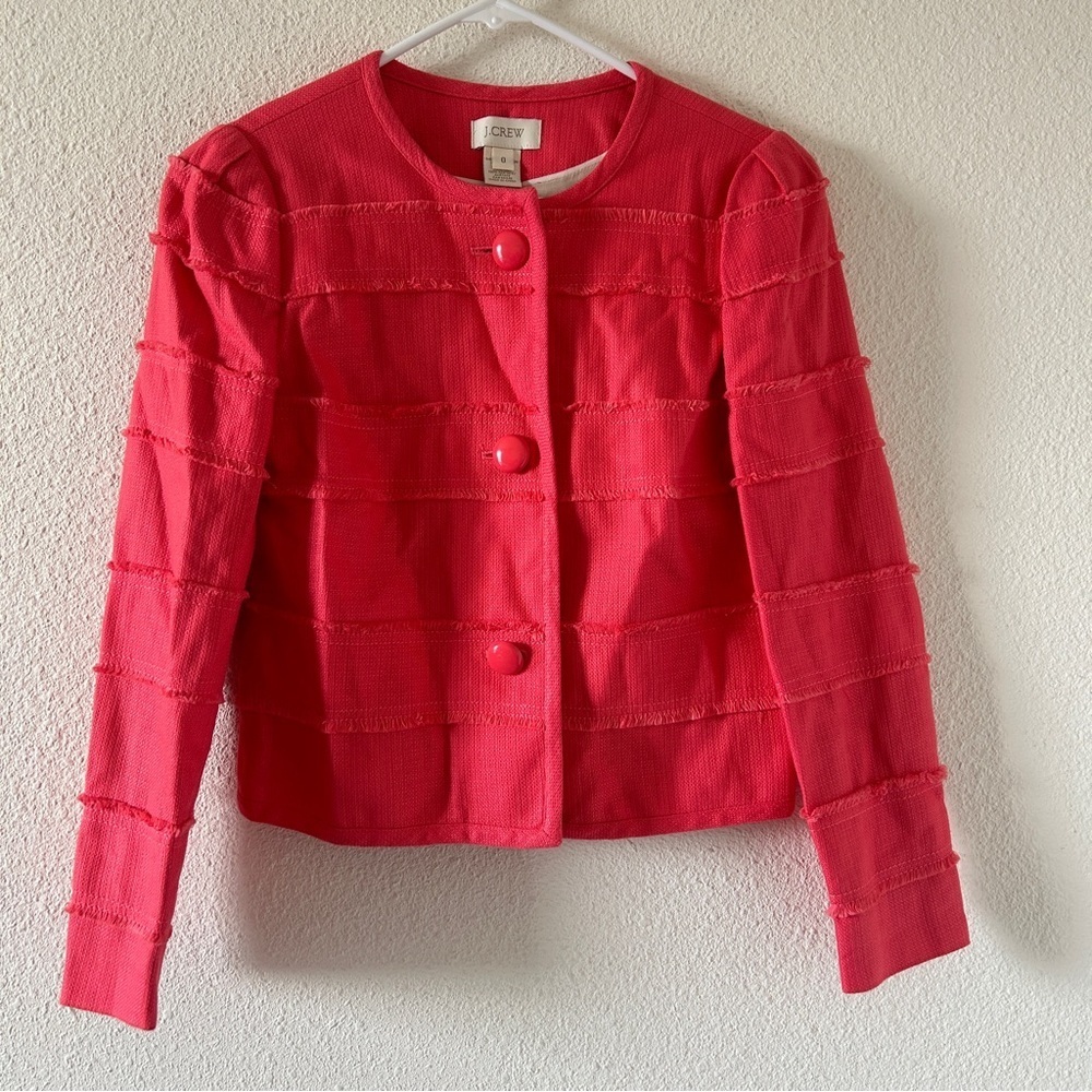J. Crew Cotton Modal Blend Semi Cropped Jacket Sz 0 Coral Barbie Clueless preppy